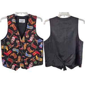 IDEA NUOVA Cowboy Boots Western Black Red Blue Button Up Vintage Vest M L